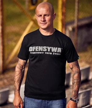 T-shirt OFENSYWA SPORTOWY TRYB ŻYCIA czarno-szary