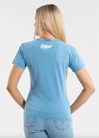 T-shirt damski PIT BULL Denim Washed ANGEL LOGO niebieski