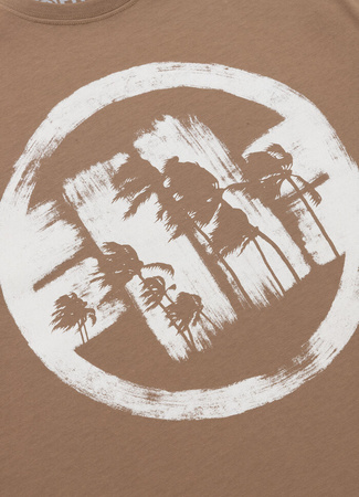 T-shirt PIT BULL LOGO PALMS brązowy (brown savana)