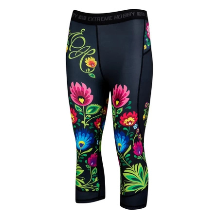 Legginsy sportowe damskie EXTREME HOBBY FOLK 3/4 czarny