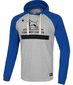 Longsleeve PIT BULL Garment Washed Raglan CALIFORNIA z kapturem szaro-niebieski