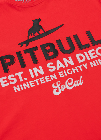 T-shirt PIT BULL SURFING DOG czerwony (fluo red)