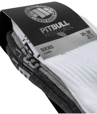 Długie skarpetki PIT BULL HIGH ANKLE THICK TNT biało/szaro/grafitowe grube - 3 pary