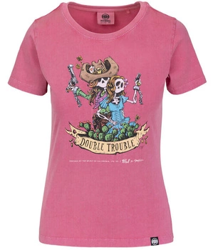 T-shirt damski PIT BULL Denim Washed DOUBLETROUBLE WMN różowy