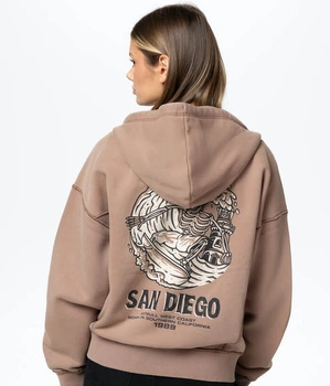 Damska bluza PIT BULL Washed LOVIA SKULL SURF WMN chocolate mousse rozpinana