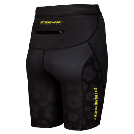 Legginsy biegowe 1/3 damskie  EXTREME HOBBY  FLOWERS szary