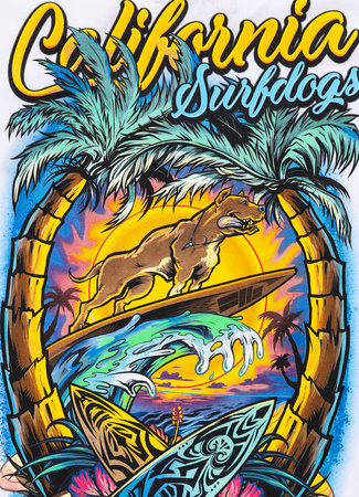 T-shirt PIT BULL SURF DOG biały