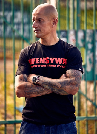 T-shirt OFENSYWA SPORTOWY TRYB ŻYCIA czarno-czerwony