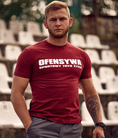 T-shirt OFENSYWA SPORTOWY TRYB ŻYCIA bordowo-biały