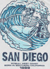 T-shirt PIT BULL SKULL SURF white blue