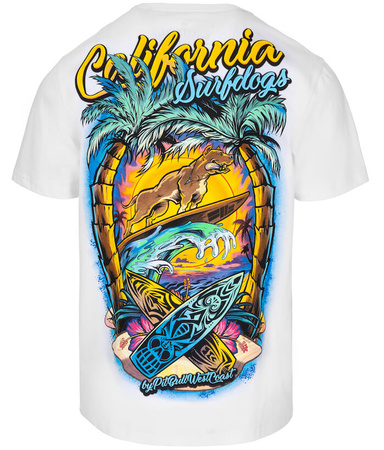 T-shirt PIT BULL SURF DOG biały