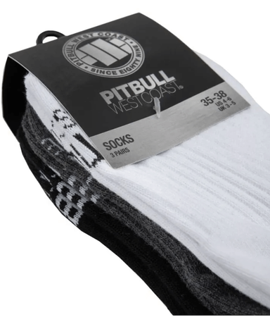 Długie skarpetki PIT BULL HIGH ANKLE THICK TNT biało/grafitowo/czarne grube - 3 pary