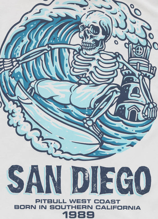 T-shirt PIT BULL SKULL SURF white blue