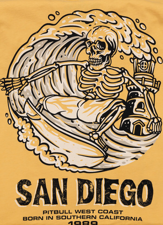 T-shirt PIT BULL SKULL SURF pale yellow