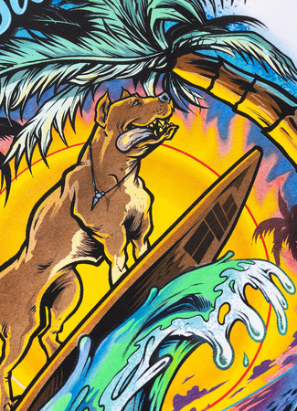 T-shirt PIT BULL SURF DOG biały