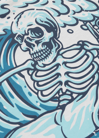 T-shirt PIT BULL SKULL SURF white blue