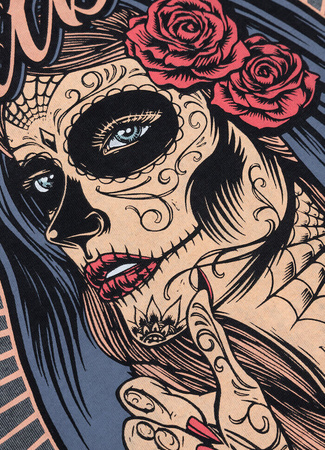 T-shirt damski PIT BULL Denim Washed SANTA MUERTE grafitowy