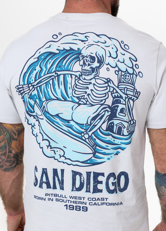 T-shirt PIT BULL SKULL SURF white blue