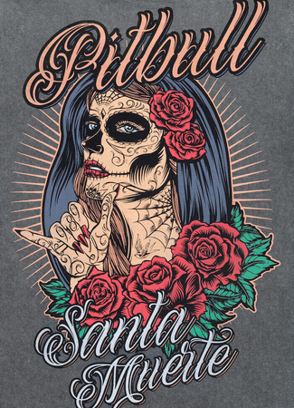 T-shirt damski PIT BULL Denim Washed SANTA MUERTE grafitowy