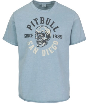T-shirt PIT BULL T-shirt PIT BULL Denim Washed RAW EDGE SKULL LOGO blue