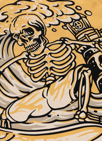 T-shirt PIT BULL SKULL SURF pale yellow