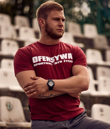 T-shirt OFENSYWA SPORTOWY TRYB ŻYCIA bordowo-biały