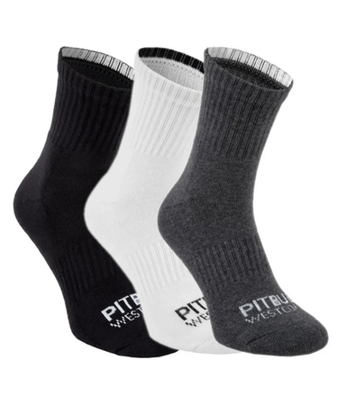 Długie skarpetki PIT BULL HIGH ANKLE THICK TNT biało/grafitowo/czarne grube - 3 pary